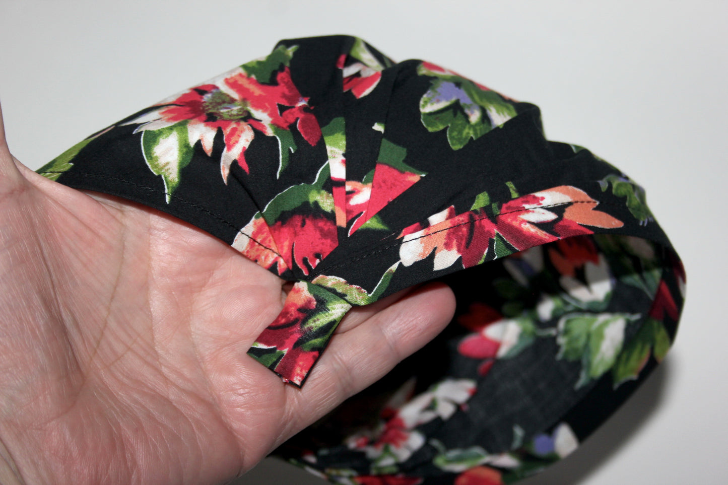 Flower print Head kerchief Black & Dark Red cotton triangle bandana headband