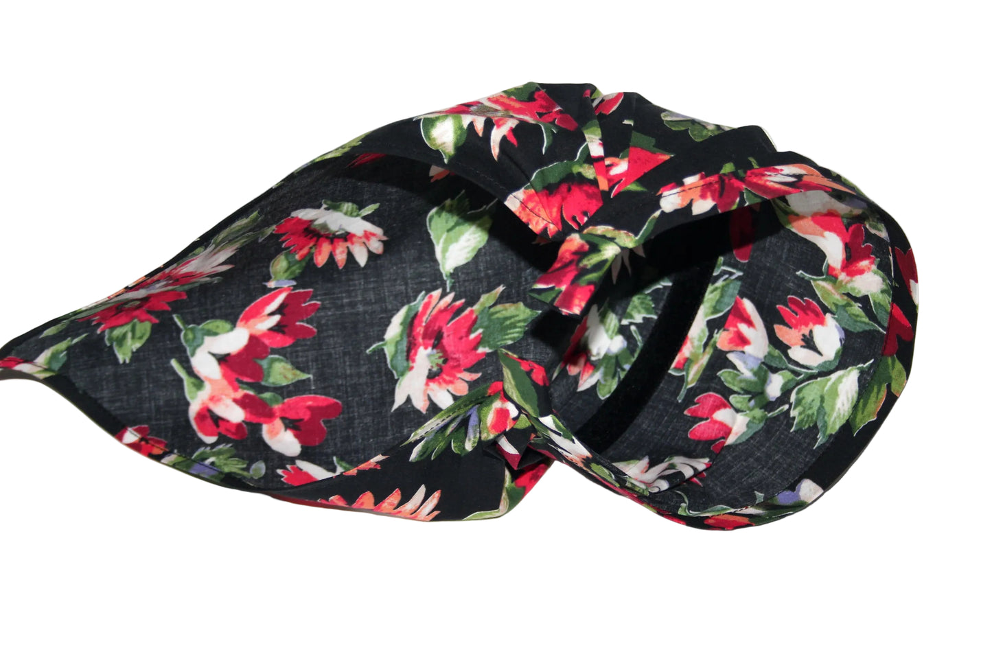 Flower print Head kerchief Black & Dark Red cotton triangle bandana headband