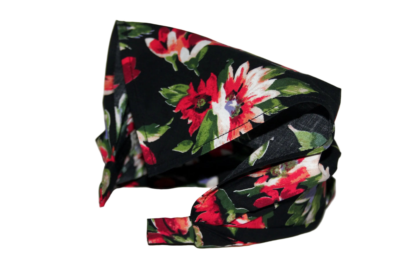 Flower print Head kerchief Black & Dark Red cotton triangle bandana headband