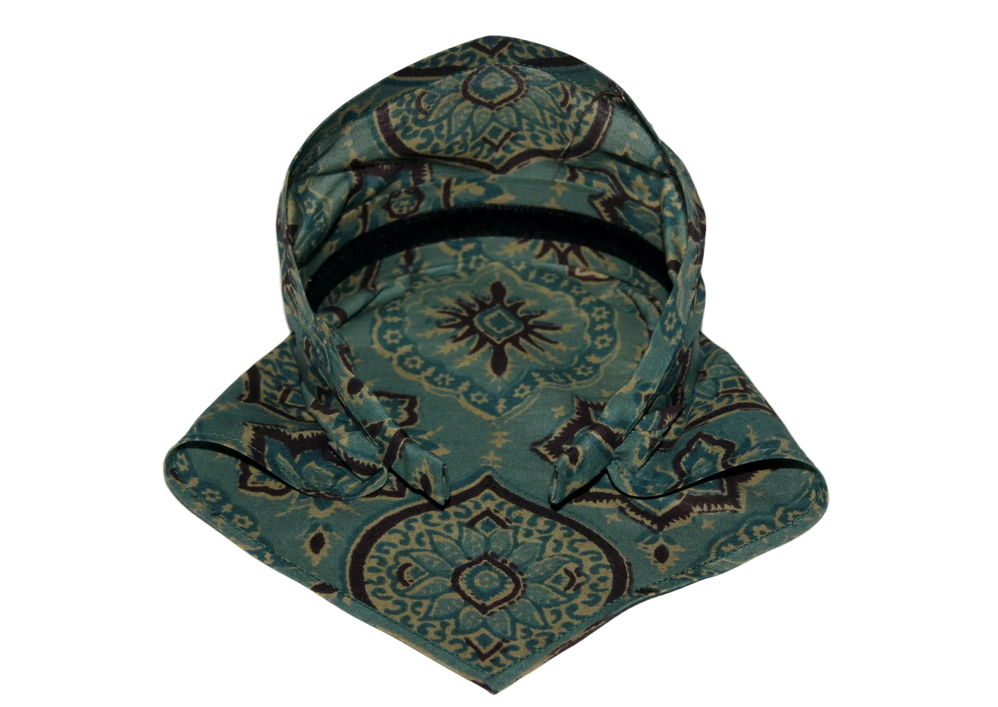 Bandana headband Teal Green & Brown blockprint cotton kerchief Triangle hair band