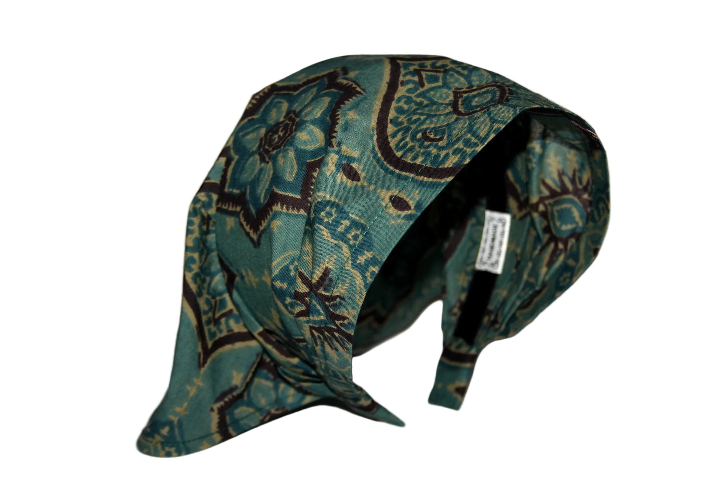 Bandana headband Teal Green & Brown blockprint cotton kerchief Triangle hair band