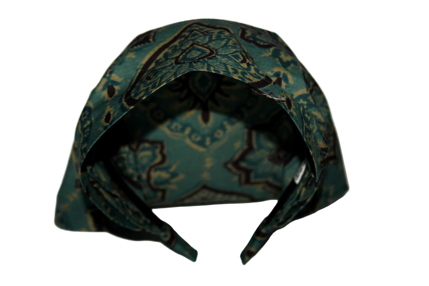 Bandana headband Teal Green & Brown blockprint cotton kerchief Triangle hair band