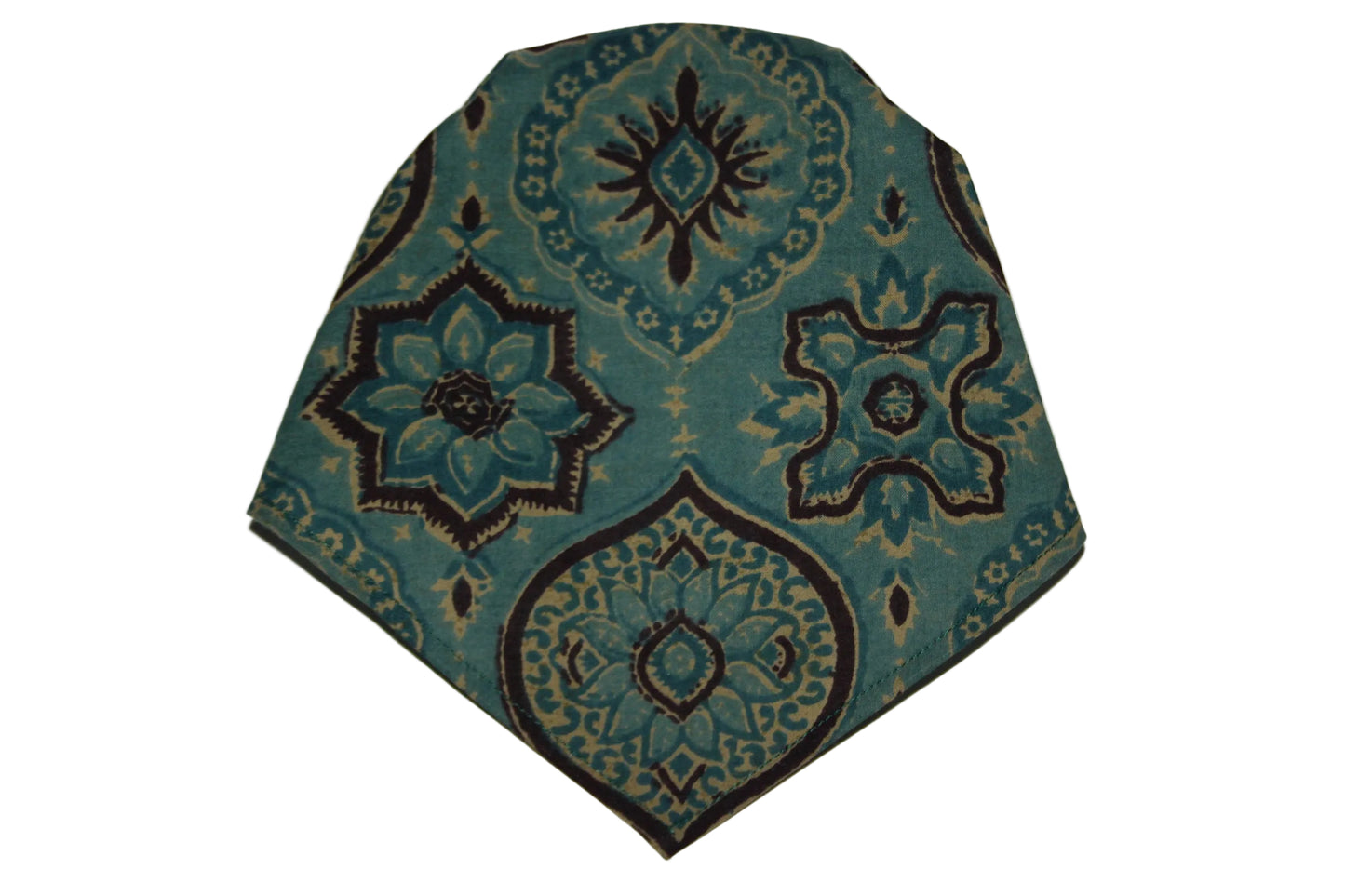 Bandana headband Teal Green & Brown blockprint cotton kerchief Triangle hair band