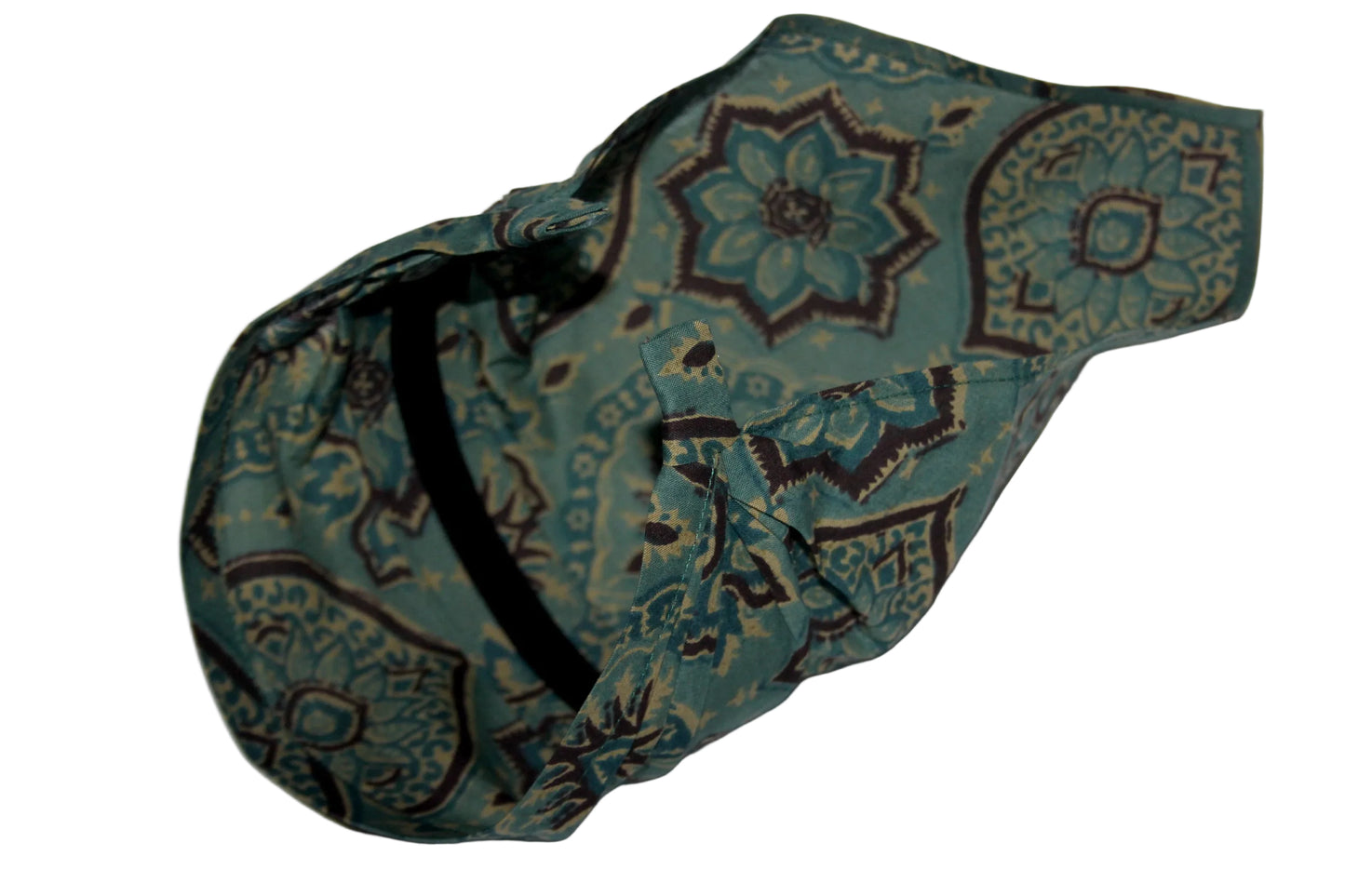 Bandana headband Teal Green & Brown blockprint cotton kerchief Triangle hair band