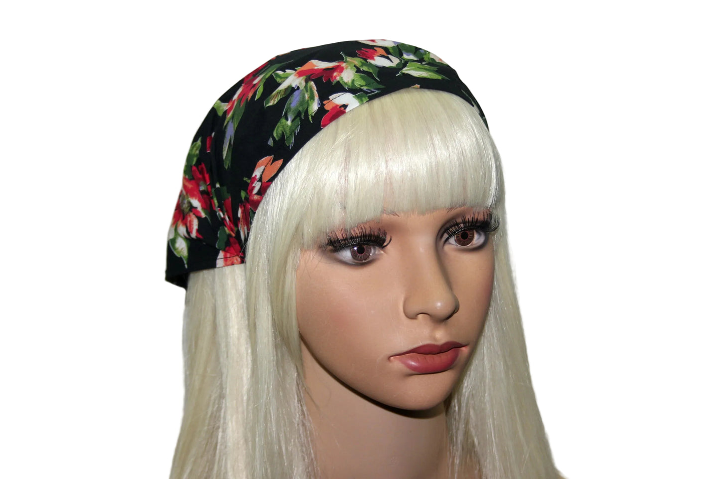 Flower print Head kerchief Black & Dark Red cotton triangle bandana headband
