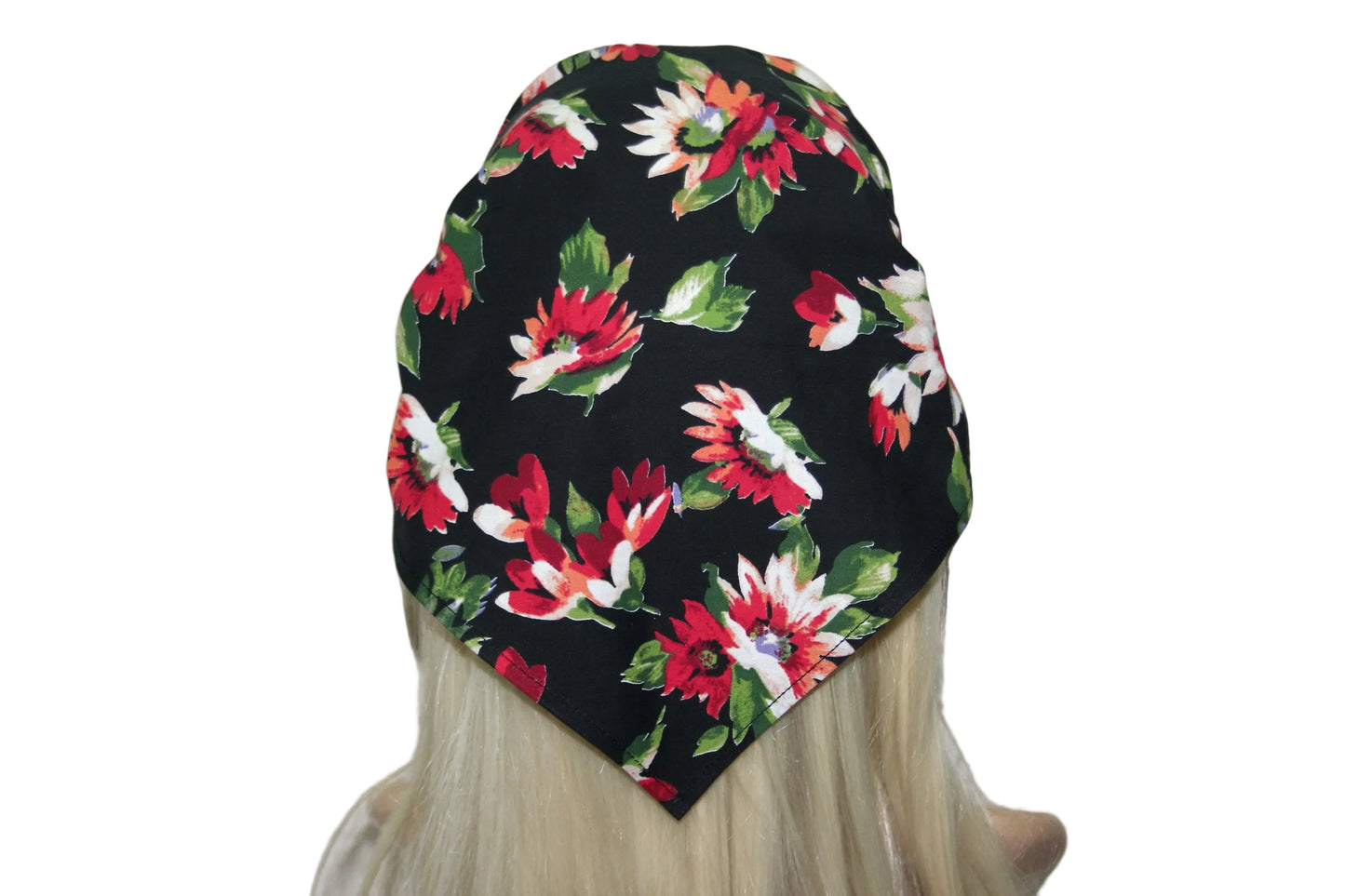 Flower print Head kerchief Black & Dark Red cotton triangle bandana headband
