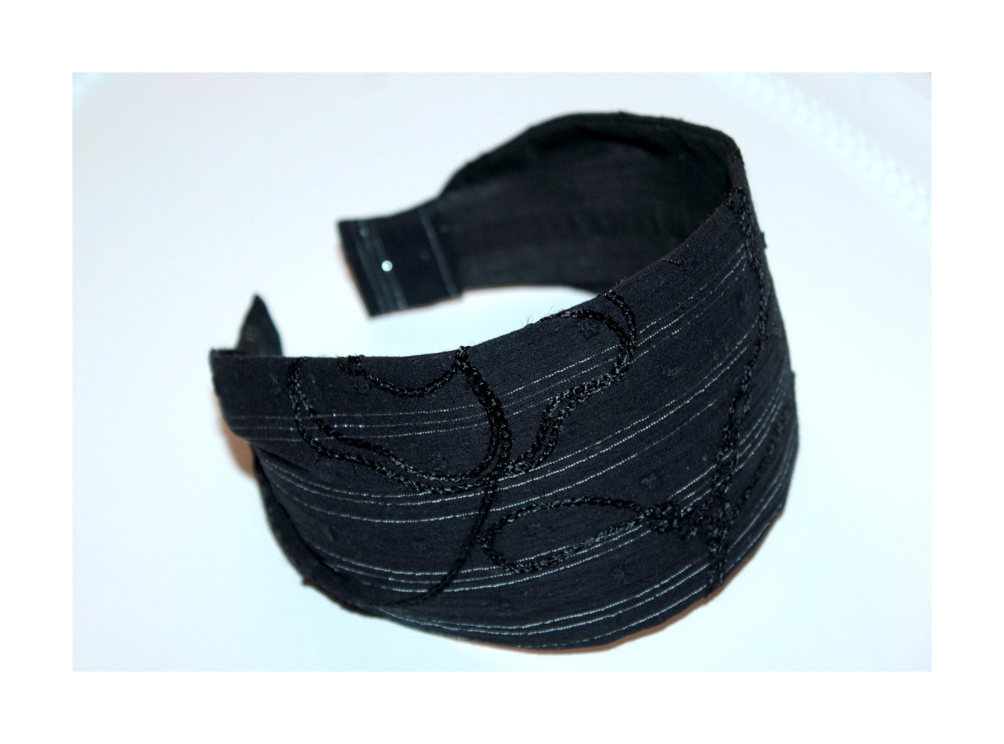 Black headband for women Embroidered wide cotton hairband