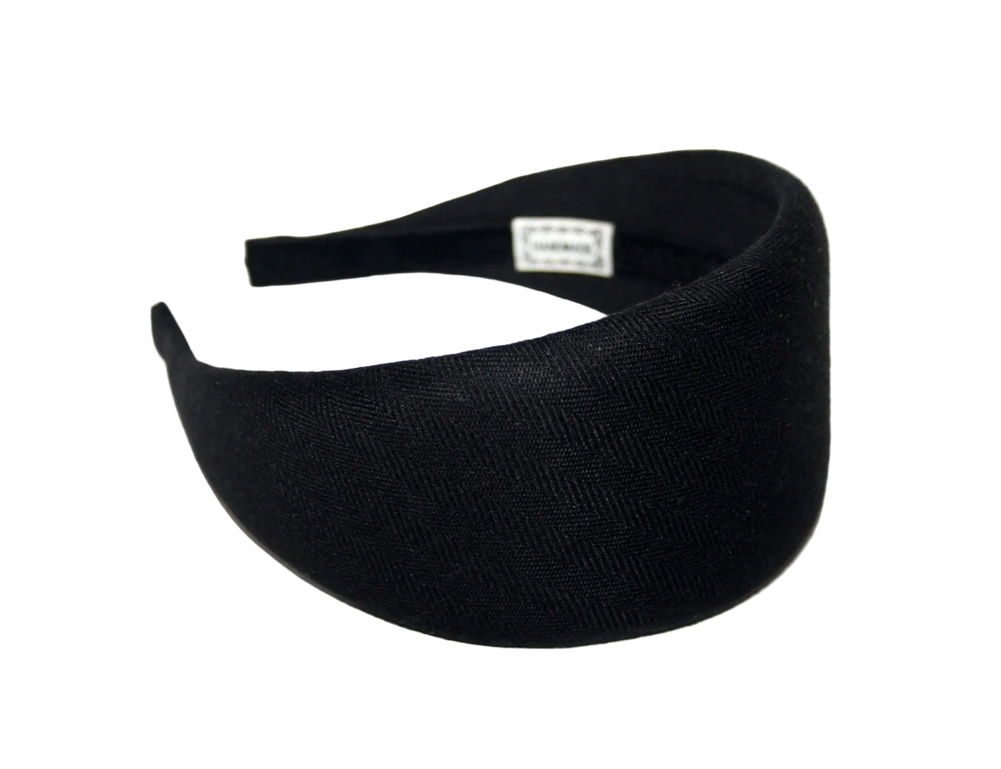 Black Linen padded headband, Herringbone puffy hairband scarf, plastic free... NEW