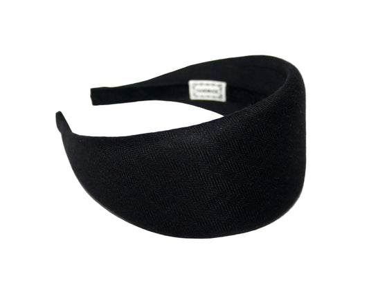 Black Linen padded headband, Herringbone puffy hairband scarf, plastic free... NEW