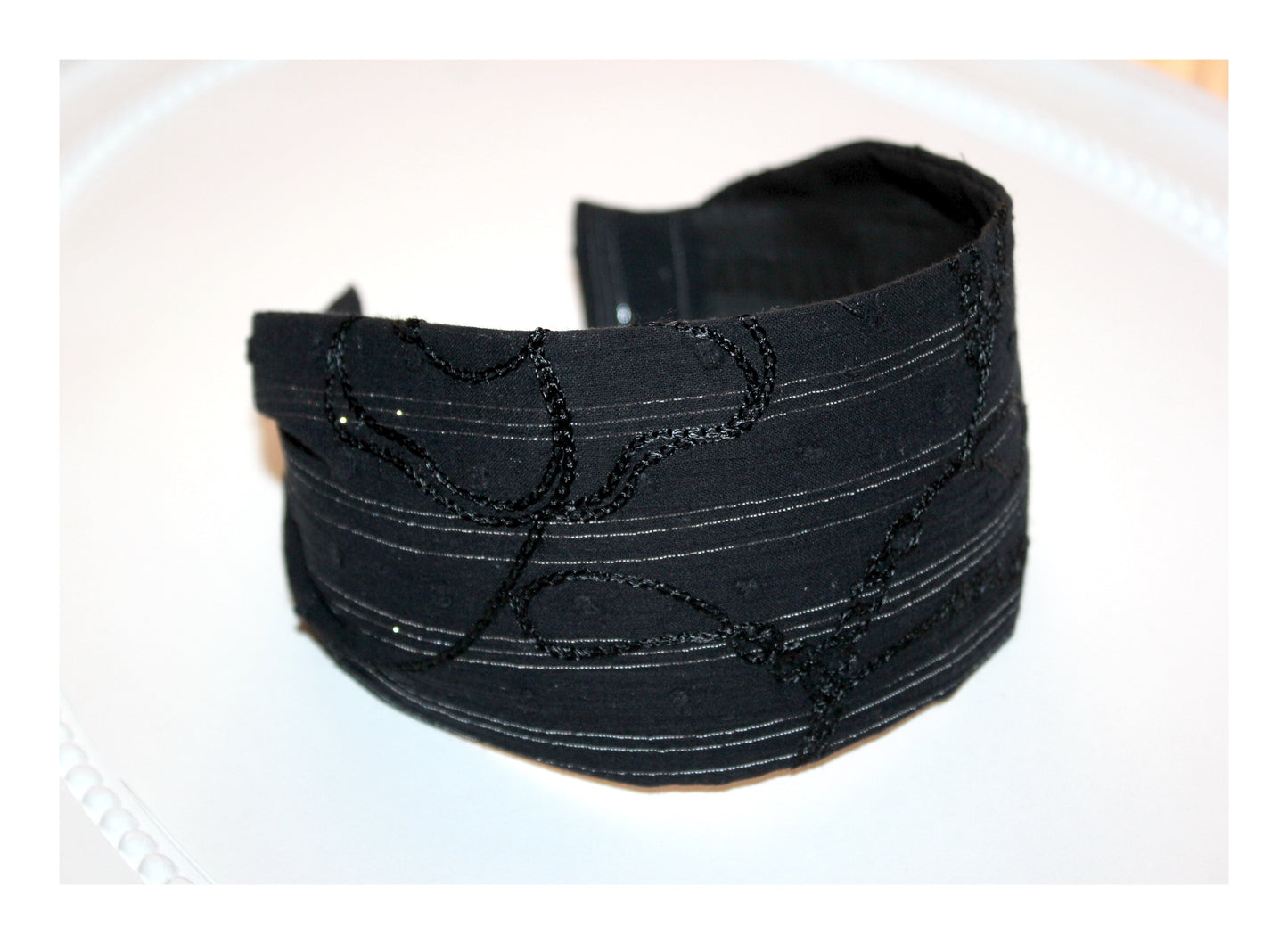 Black headband for women Embroidered wide cotton hairband