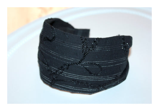 Black headband for women Embroidered wide cotton hairband