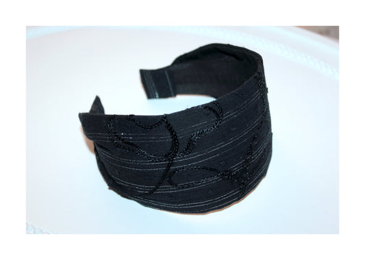 Black headband for women Embroidered wide cotton hairband