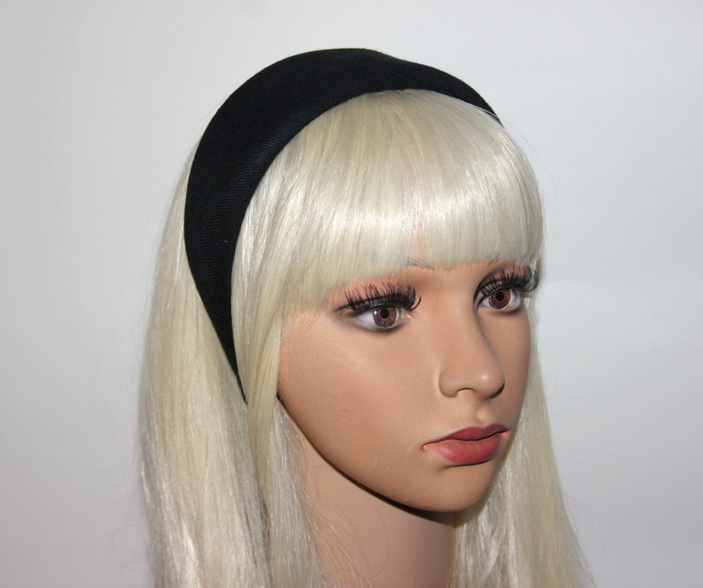 Black Linen padded headband, Herringbone puffy hairband scarf, plastic free... NEW