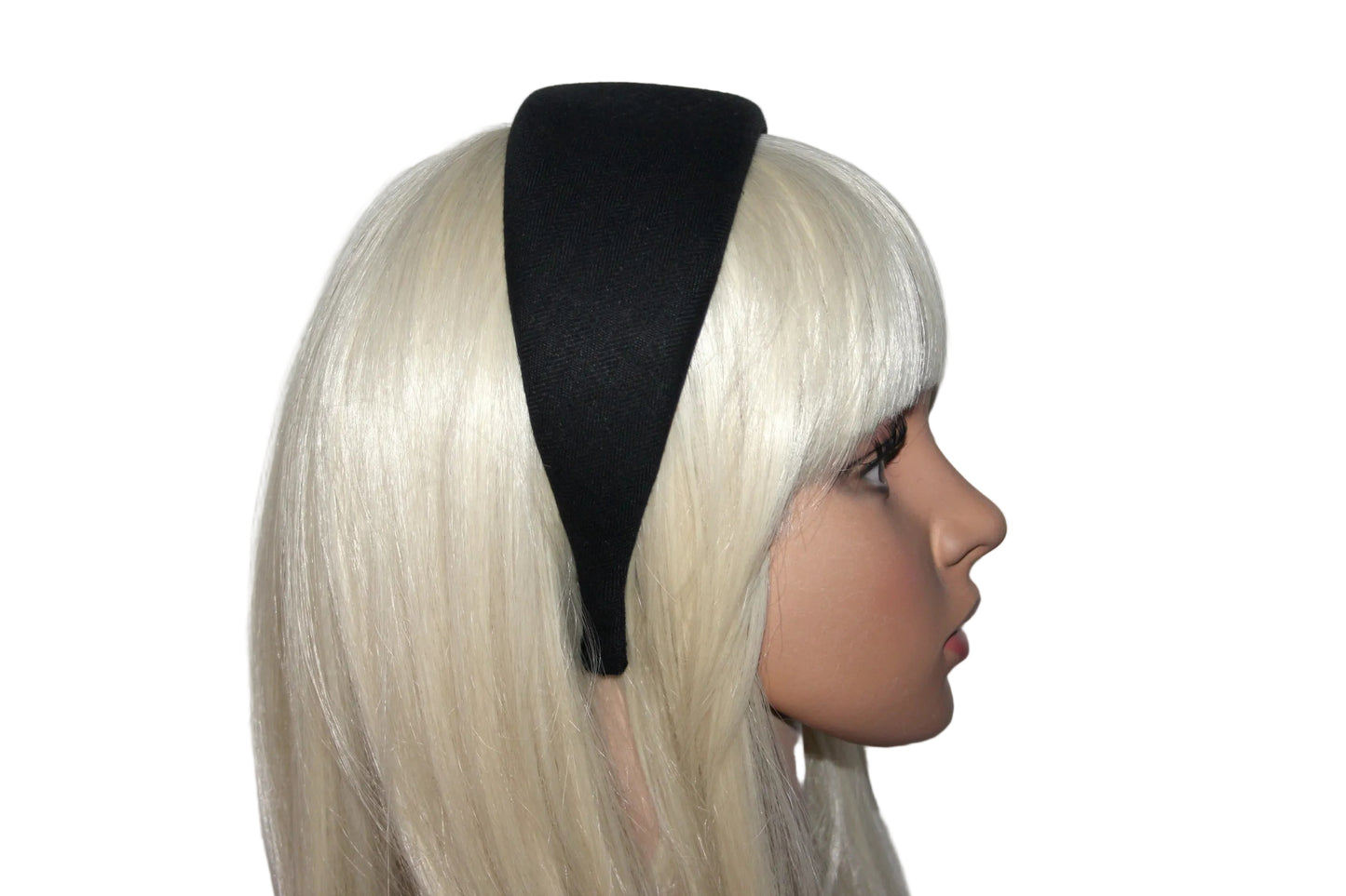 Black Linen padded headband, Herringbone puffy hairband scarf, plastic free... NEW