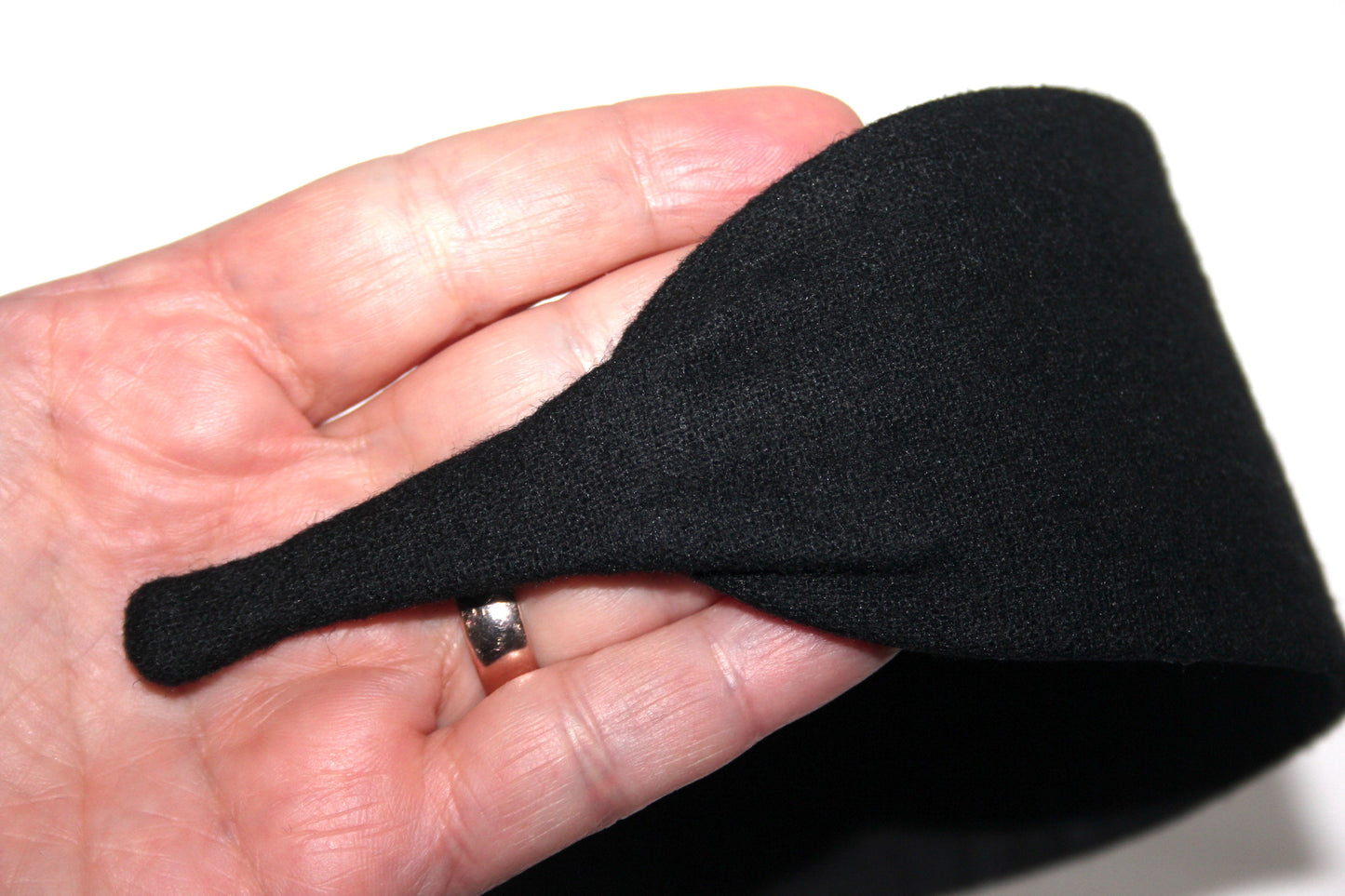 Black wool flat headband, Fleece wool hairband with thin ends, plastic free... NEW