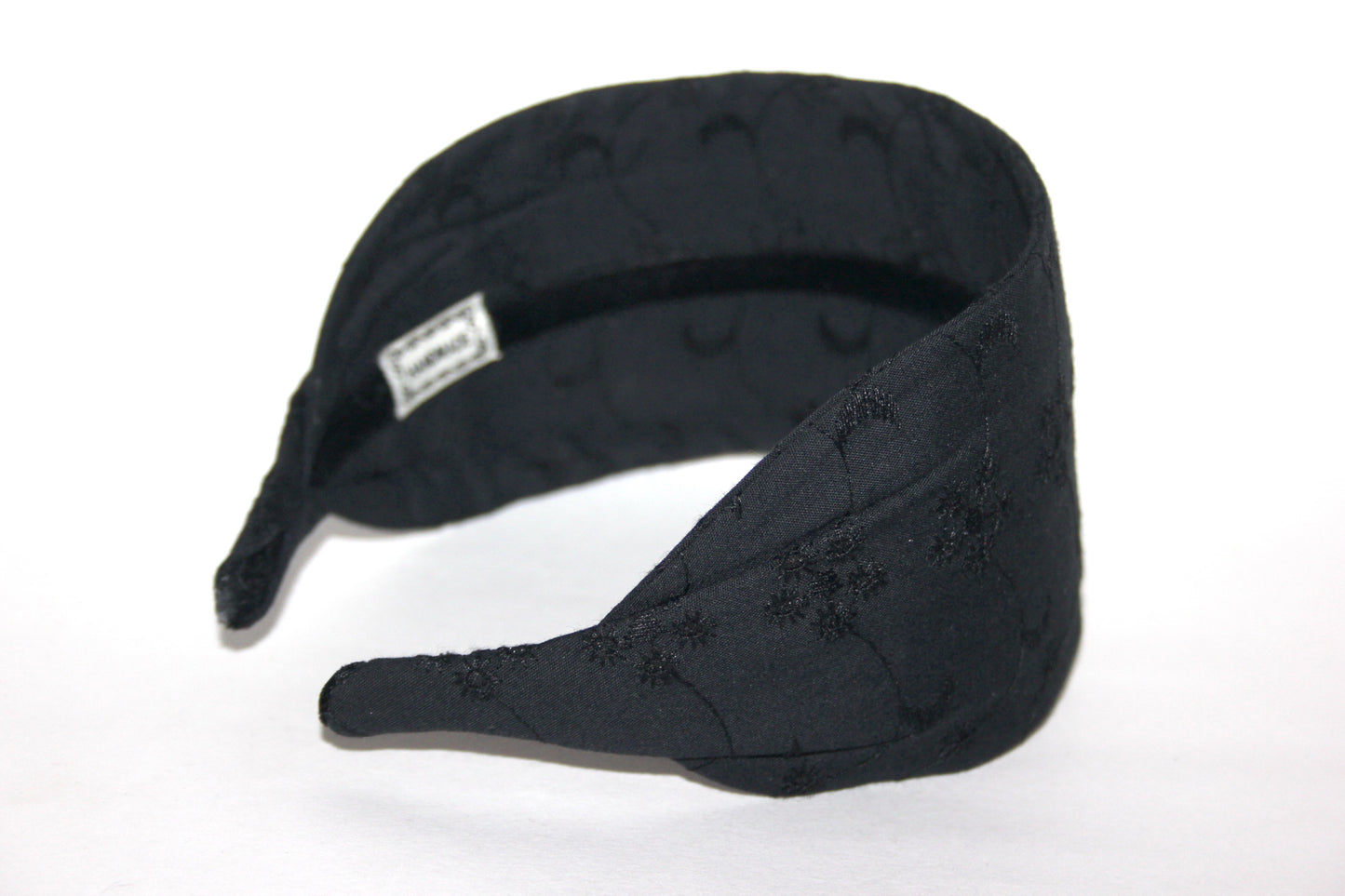 Black eyelet cotton flat headband with thin ends, plastic free... NEW