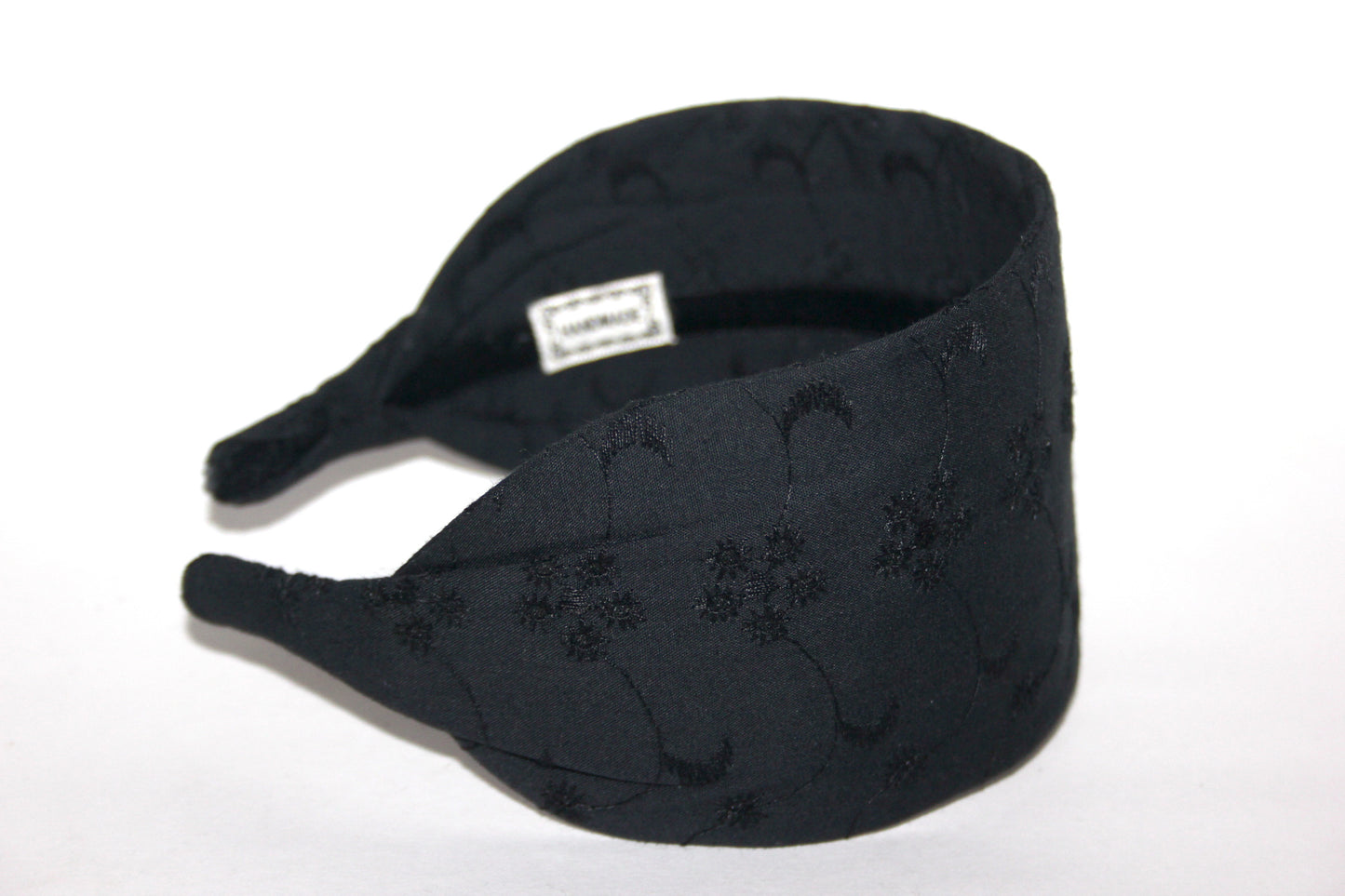 Black eyelet cotton flat headband with thin ends, plastic free... NEW