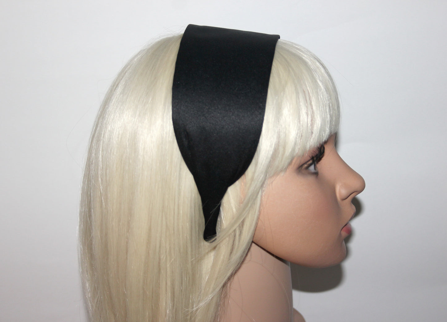 Black Satin flat headband with thin ends, plastic free... NEW