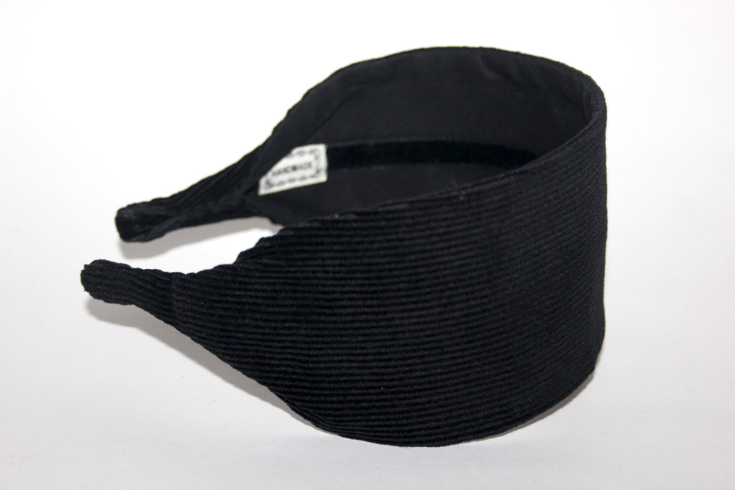 Black medium corduroy flat headband with thin ends, plastic free... NEW