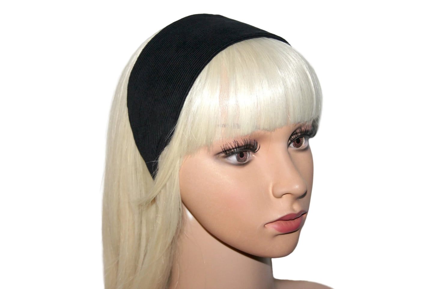 Black medium corduroy flat headband with thin ends, plastic free... NEW