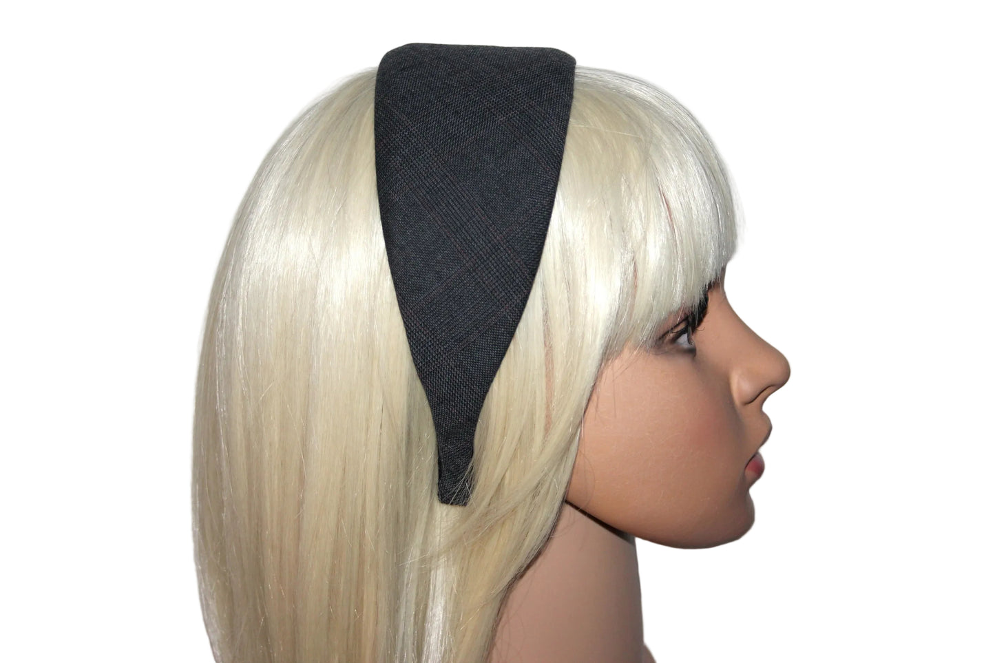 Dark Gray Plaid wool headband, Soft cold wool hairband, plastic free... NEW