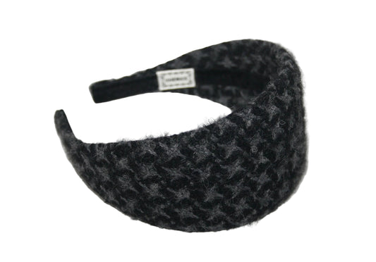 Houndstooth thick wool headband, Black & Dark Gray hairband, plastic free... NEW