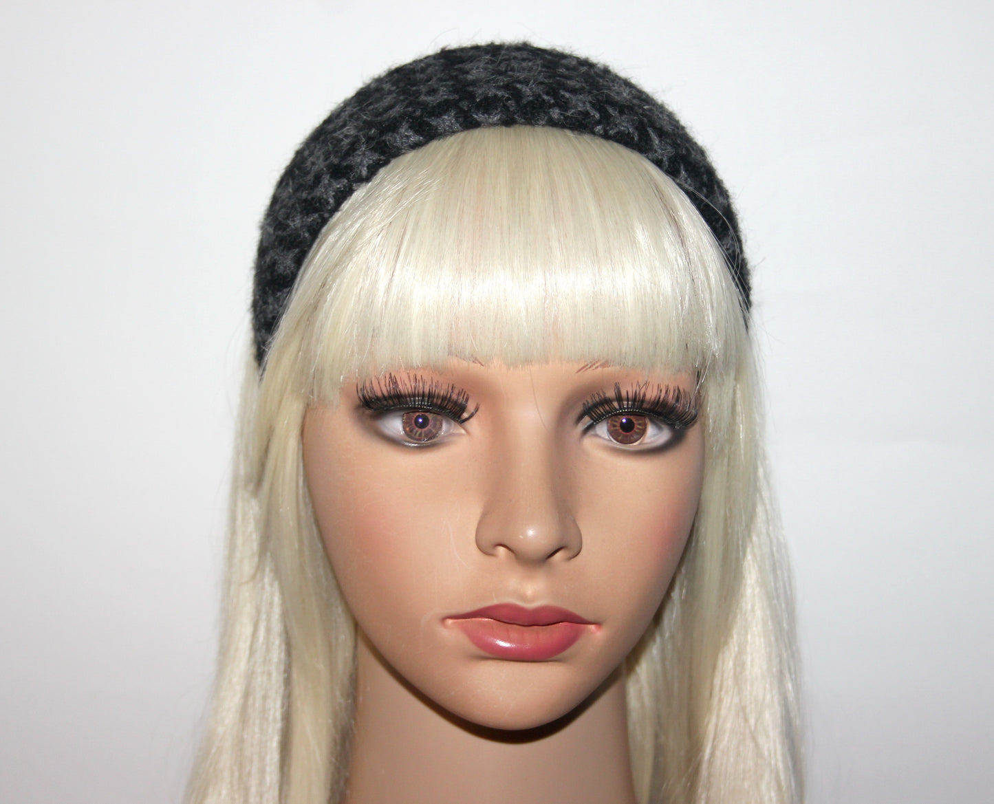 Houndstooth thick wool headband, Black & Dark Gray hairband, plastic free... NEW
