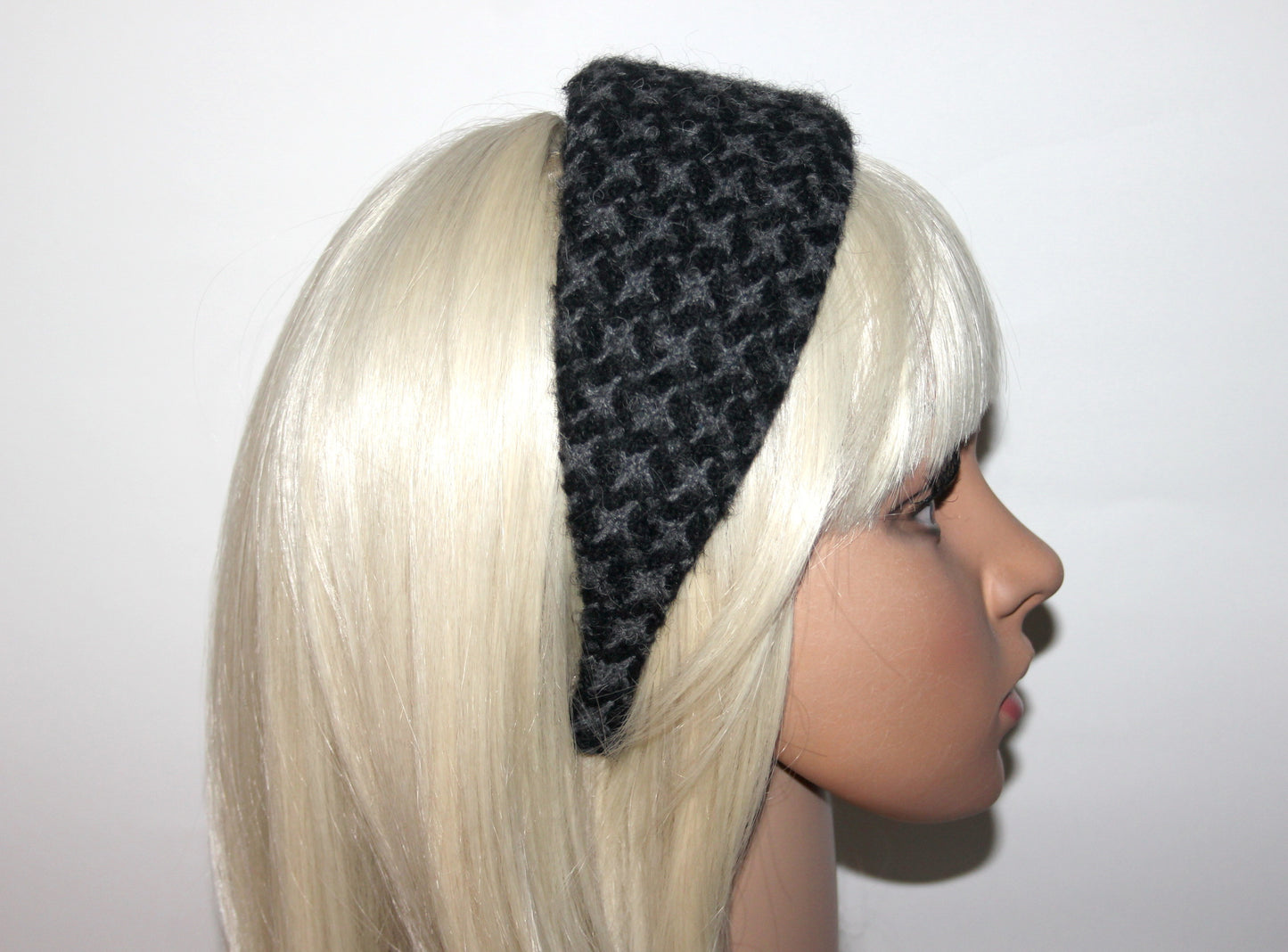 Houndstooth thick wool headband, Black & Dark Gray hairband, plastic free... NEW
