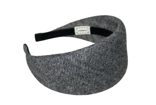 Herringbone wool padded headband, Black&White puffy hairband, plastic free... NEW