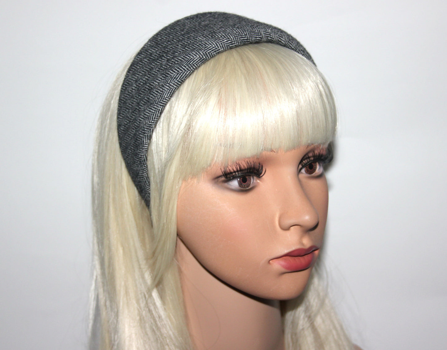 Herringbone wool padded headband, Black&White puffy hairband, plastic free... NEW