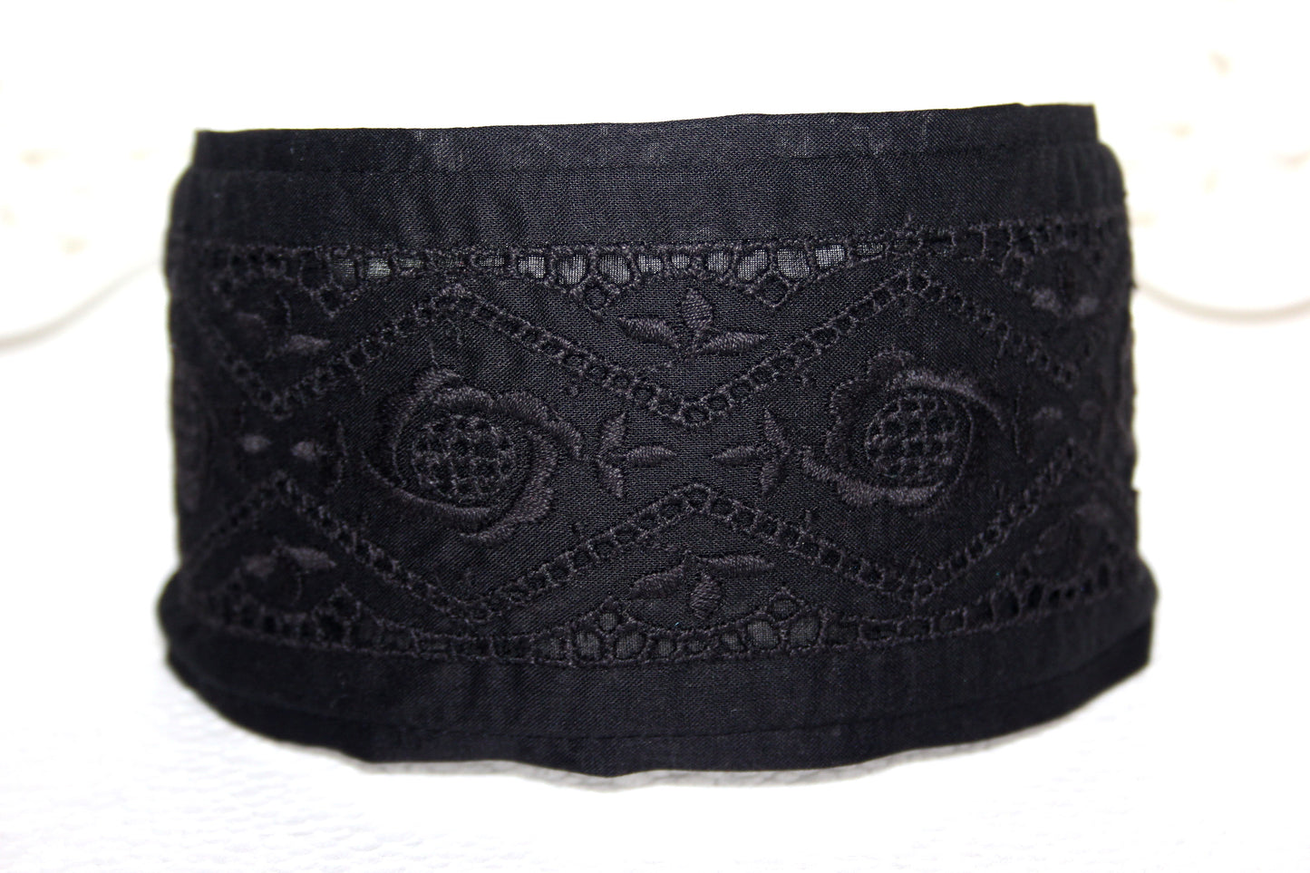 Eyelet cotton headband 2.75" inch Black english embroidery hair scarf