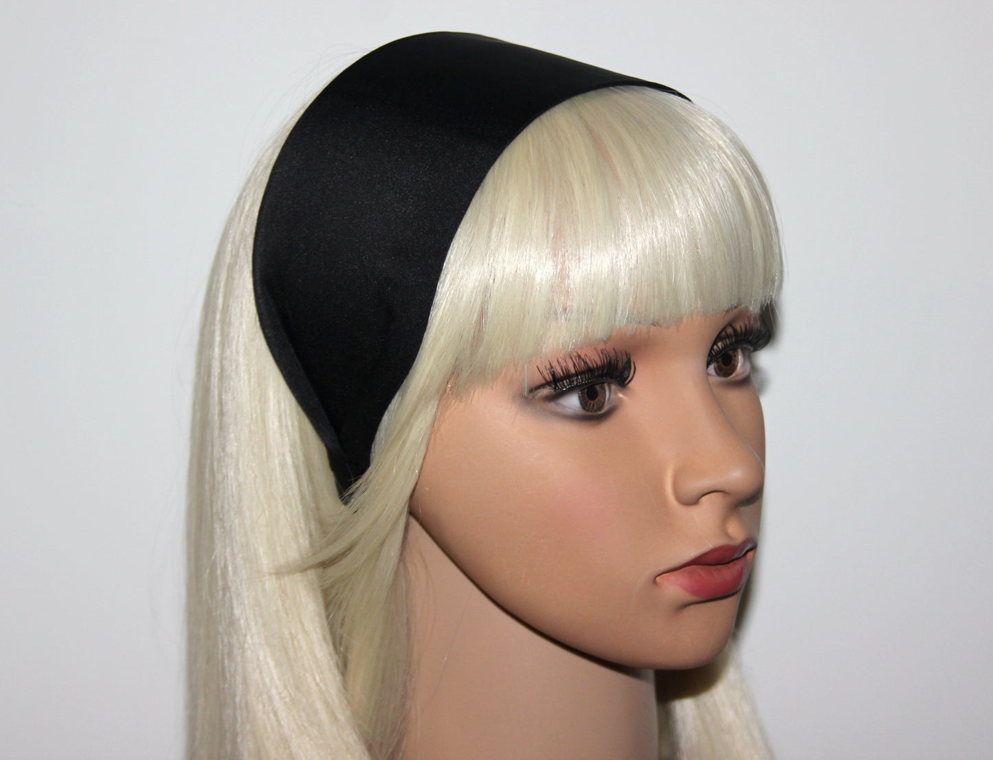 Black flat satin headband Wide plain head scarf