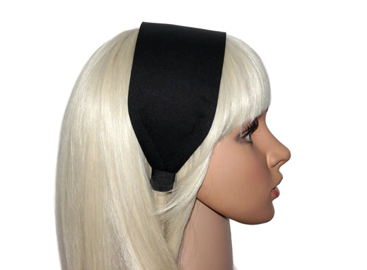 Black flat satin headband Wide plain head scarf