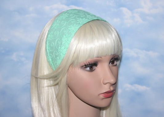 Green cotton headband Embroidered head cover Wide hairband for women