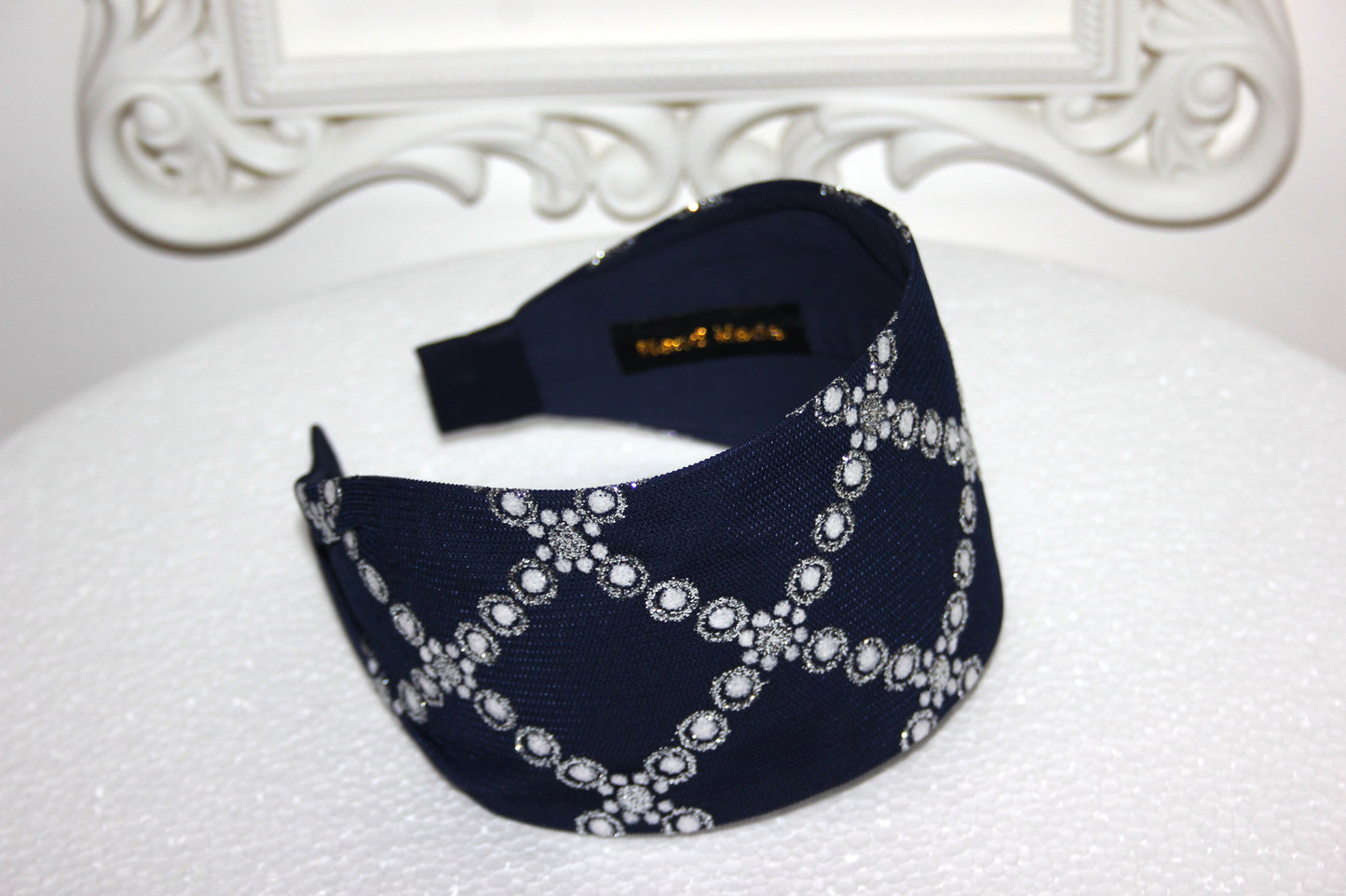 Dark Blue head band for women Elegant quadrate pattern headband