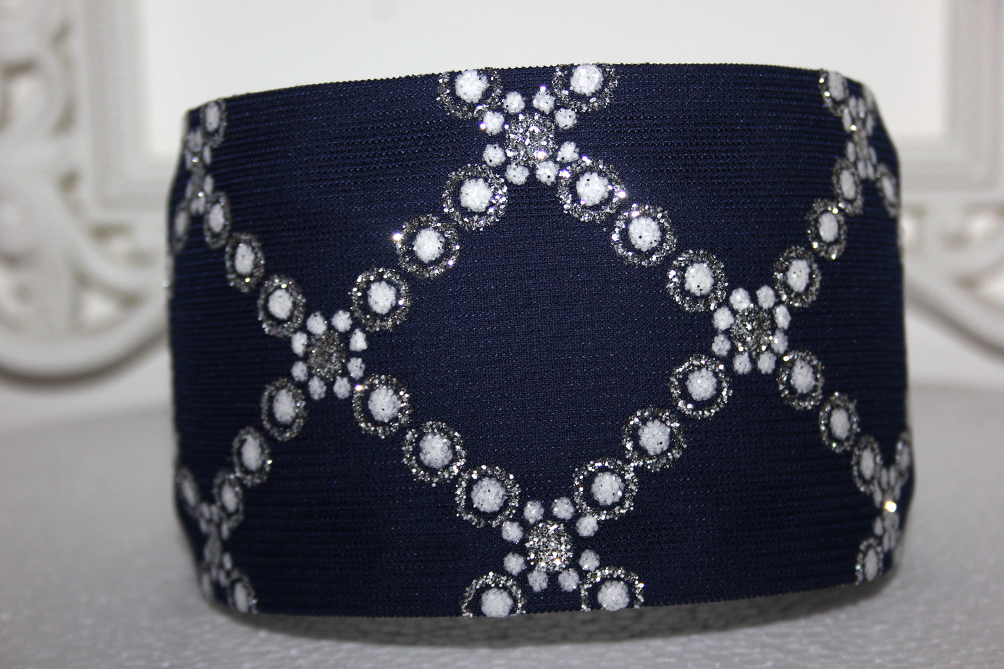 Dark Blue head band for women Elegant quadrate pattern headband