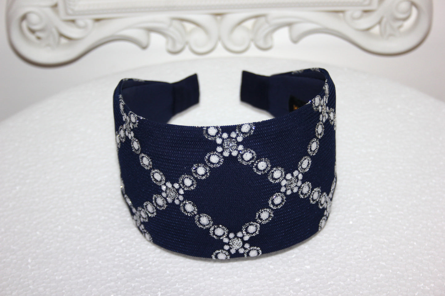Dark Blue head band for women Elegant quadrate pattern headband