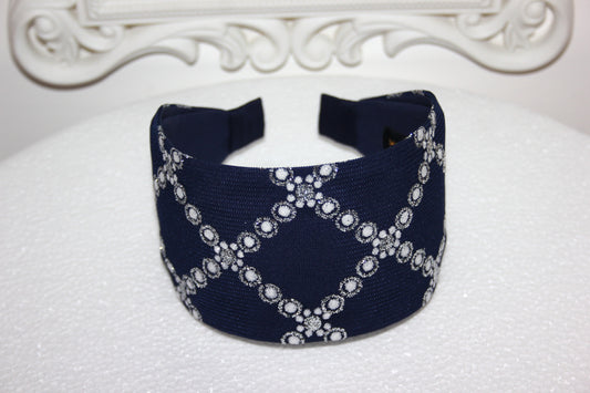 Dark Blue head band for women Elegant quadrate pattern headband
