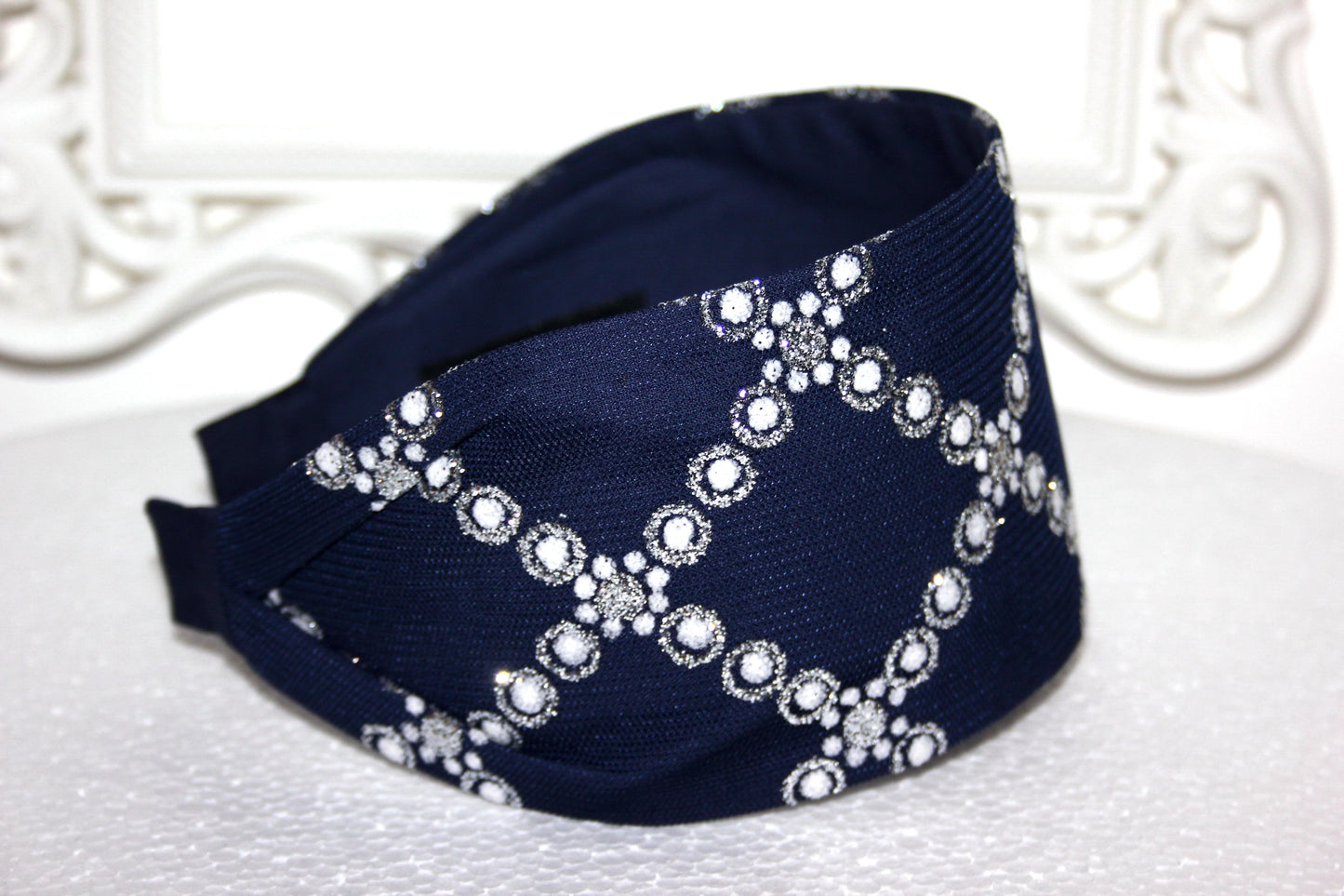 Dark Blue head band for women Elegant quadrate pattern headband