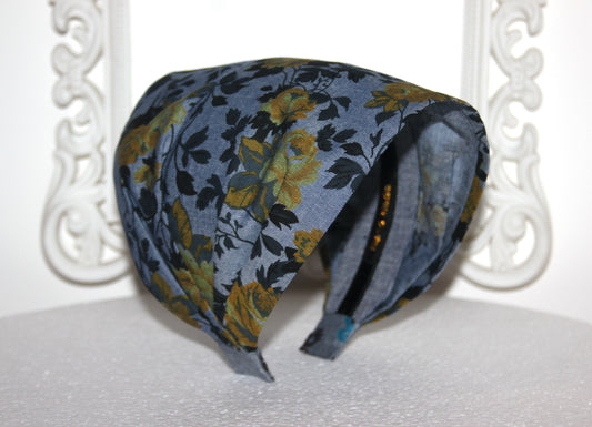 Bandana for women Blue & Mustard denim cotton print headband scarf, wide running head cover