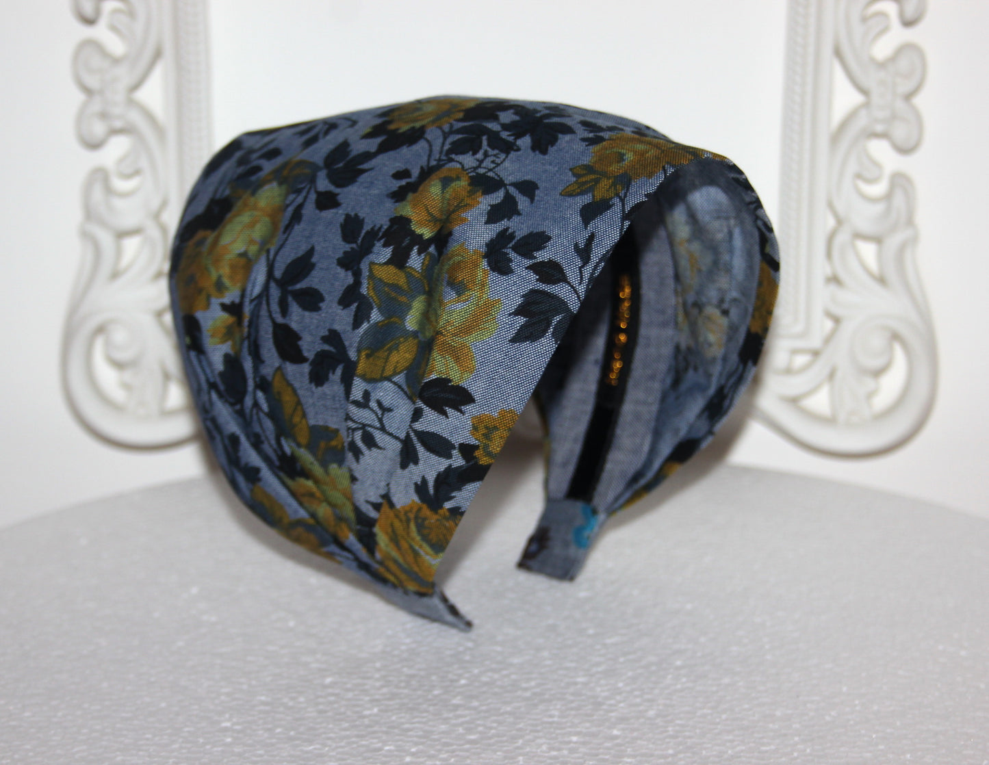 Bandana for women Blue & Mustard denim cotton print headband scarf, wide running head cover