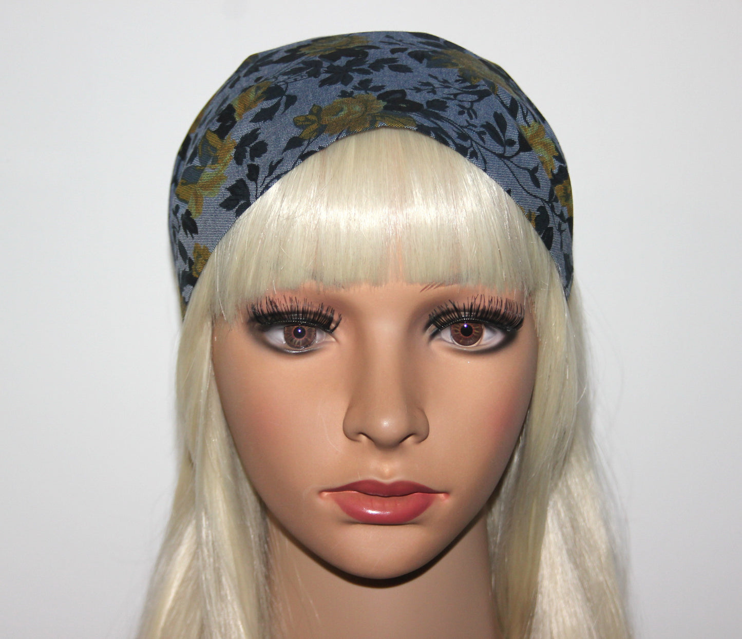Bandana for women Blue & Mustard denim cotton print headband scarf, wide running head cover
