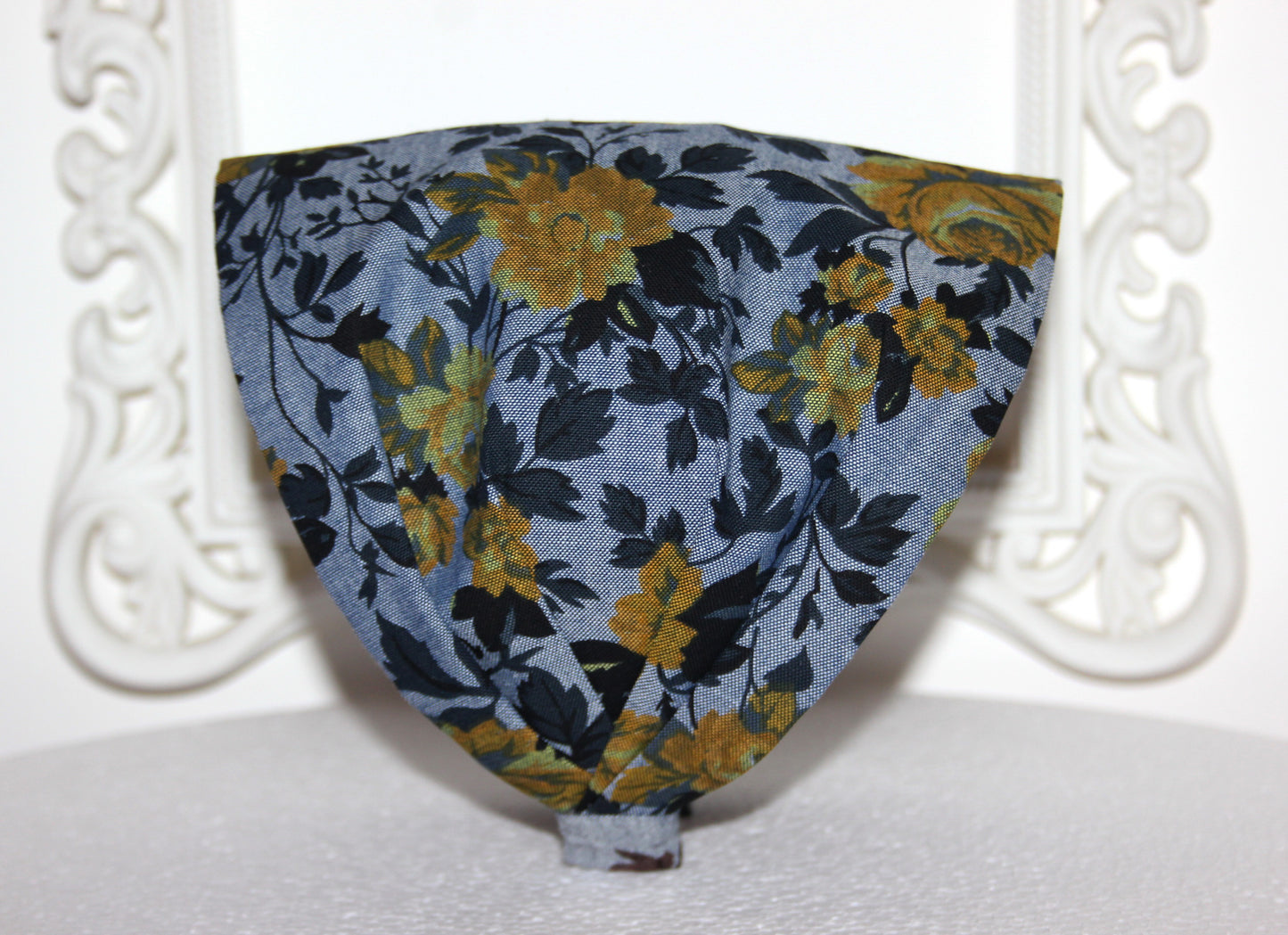 Bandana for women Blue & Mustard denim cotton print headband scarf, wide running head cover