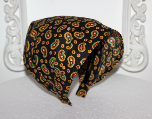 Black Bandana Headband Boho Yellow print paisley hairband scarf