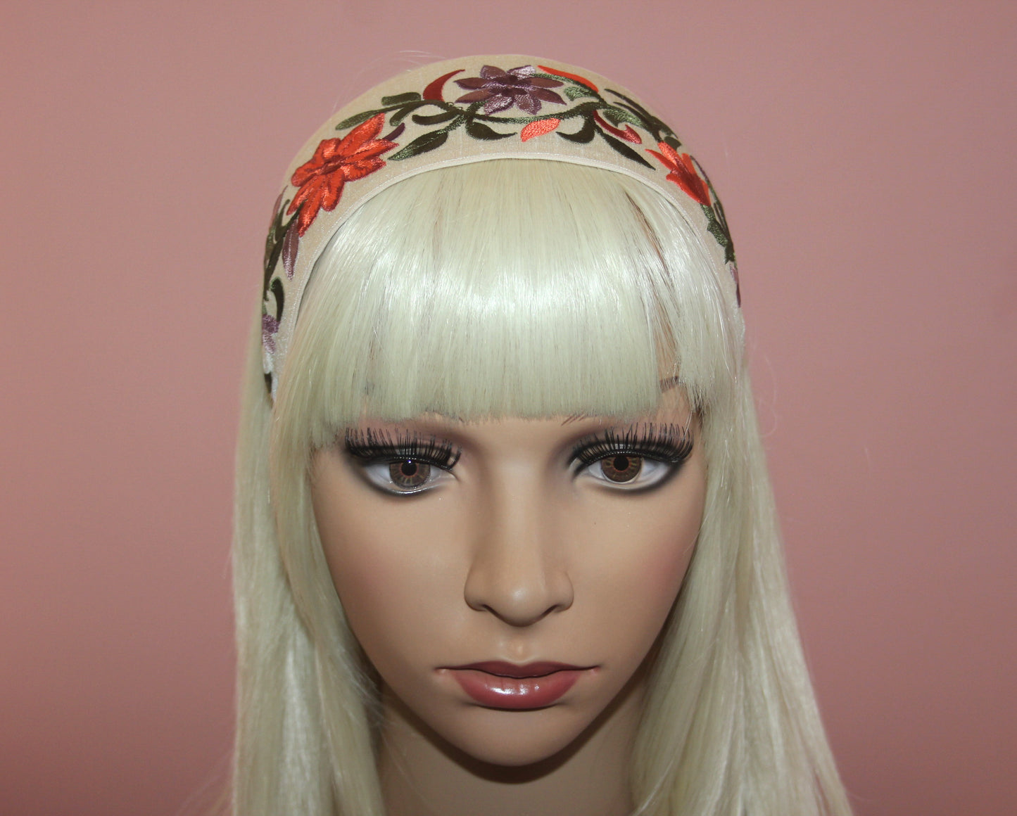 Embroidered headband for women 2.5" inch Burnt Orange wide silk hairband