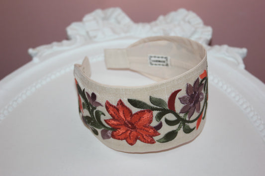 Embroidered headband for women 2.5" inch Burnt Orange wide silk hairband