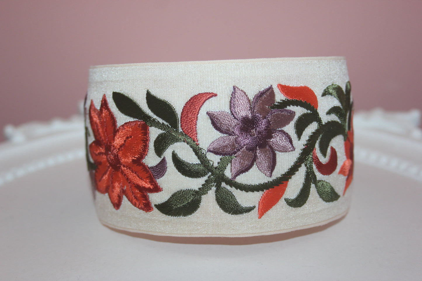 Embroidered headband for women 2.5" inch Burnt Orange wide silk hairband