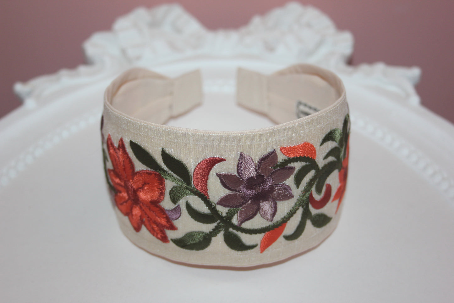 Embroidered headband for women 2.5" inch Burnt Orange wide silk hairband