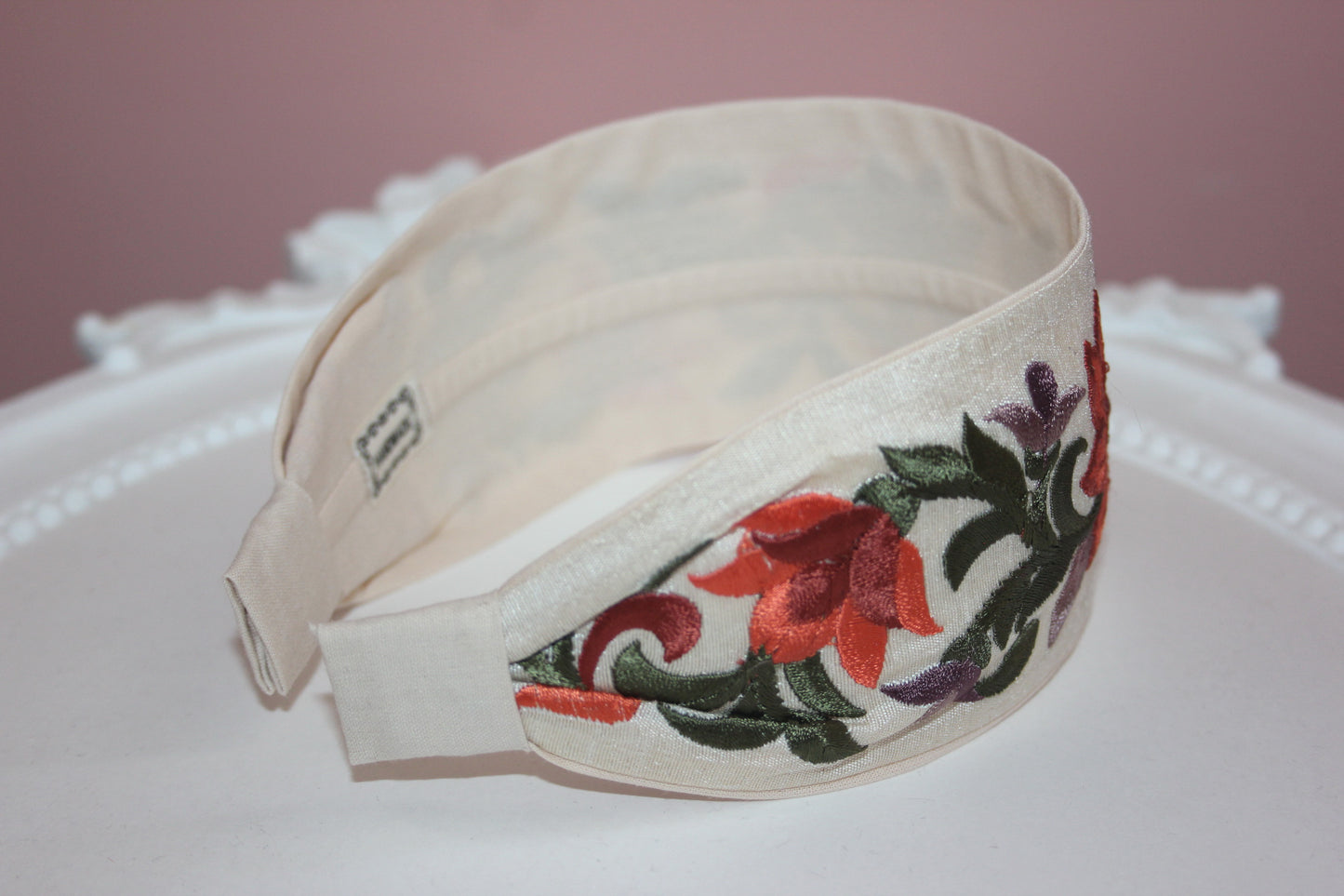 Embroidered headband for women 2.5" inch Burnt Orange wide silk hairband