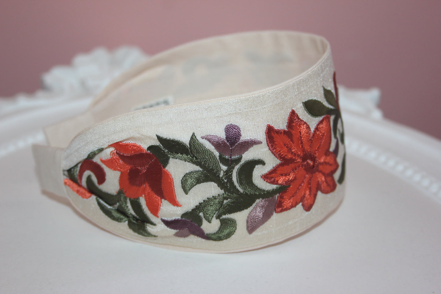 Embroidered headband for women 2.5" inch Burnt Orange wide silk hairband